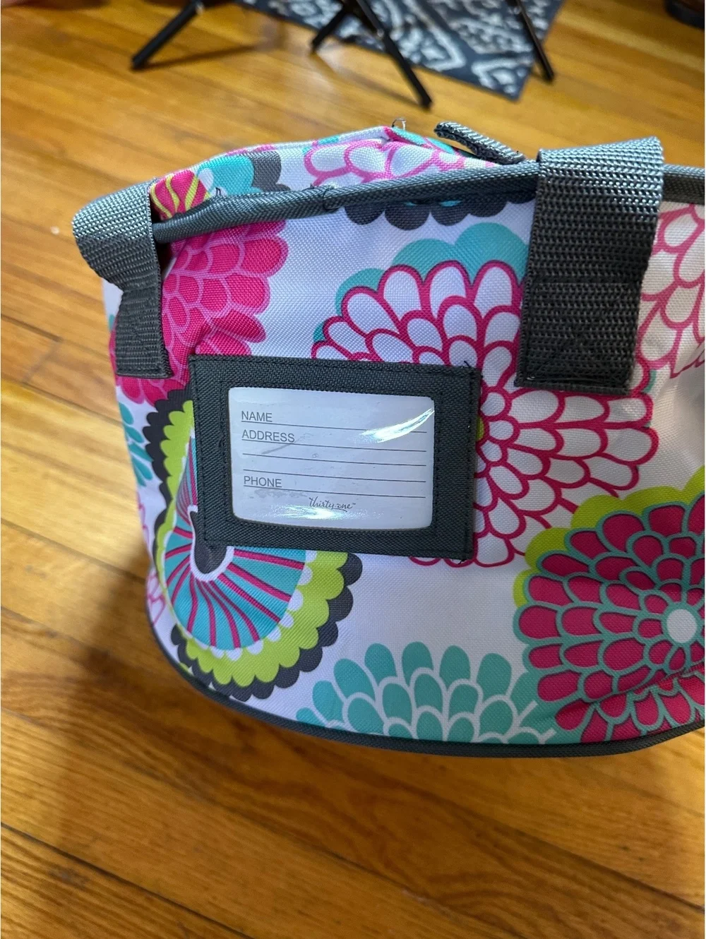 Thirty-One Round Thermal Caddy Tote Bag Bubble Bloom Floral Retired Print